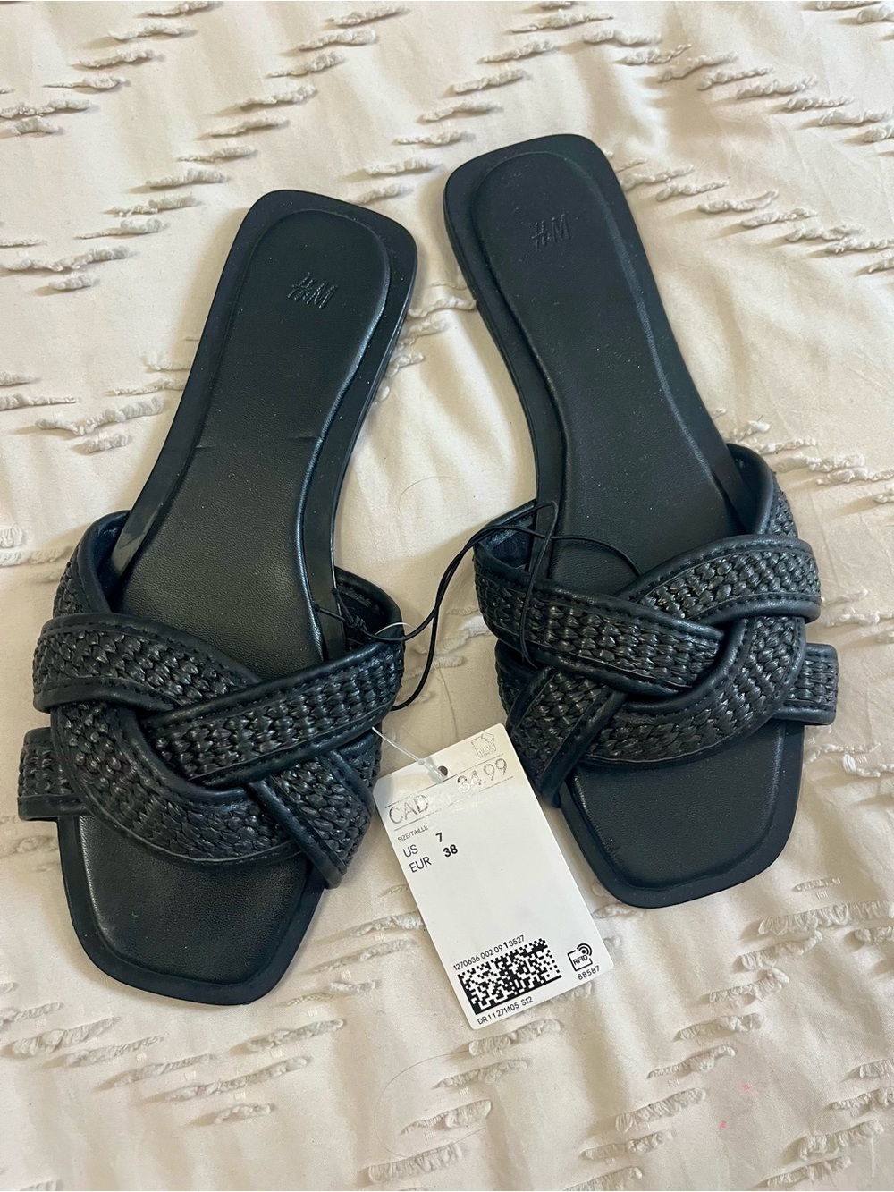 H&M Black Woven Knot Slide Sandals | Women’s Size 7 (EU 38) | New With Tags